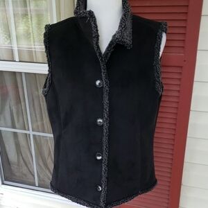 L. L. Bean Women's M Button Down Black Shearling Vest